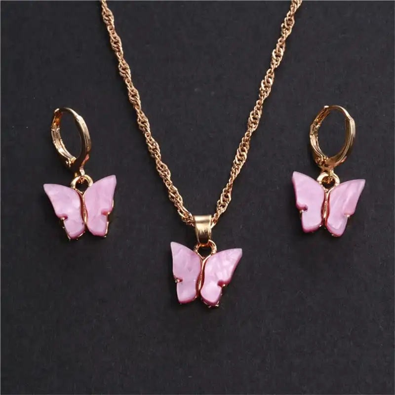 Creative Fashion Resin Butterfly Necklace Earrings Set