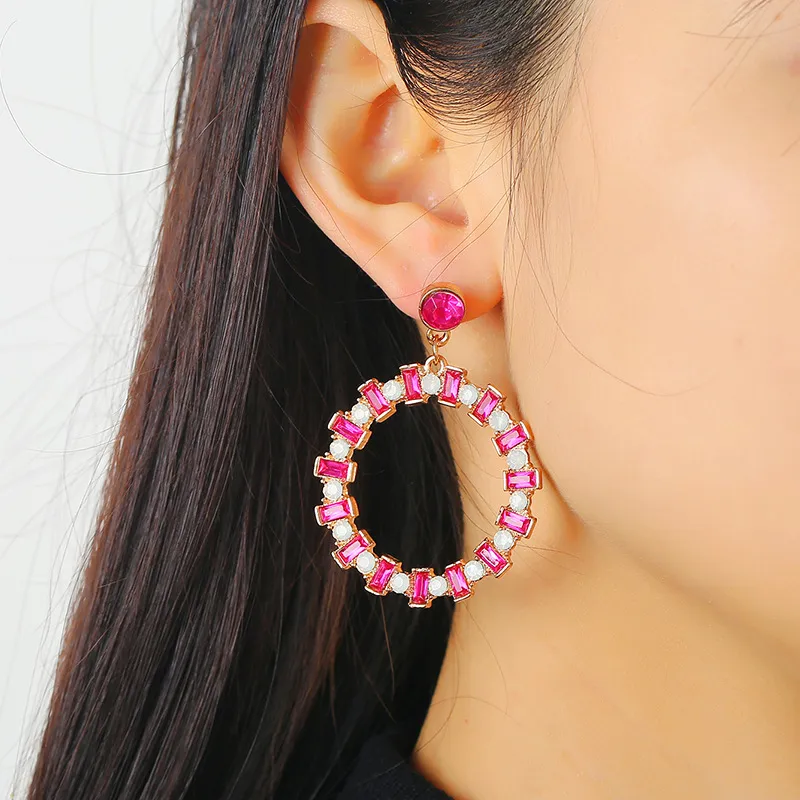 Creative Design Hollow Out Round Earrings Rhinestones Women's Geometric