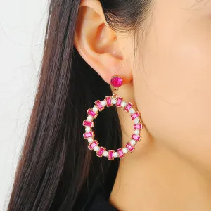 Creative Design Hollow Out Round Earrings Rhinestones Women's Geometric