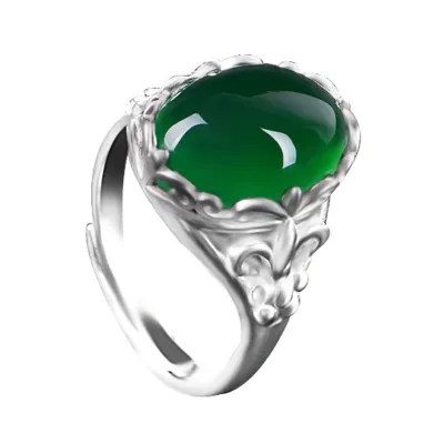 Vintage Green Gemstone Geometric Copper Ring