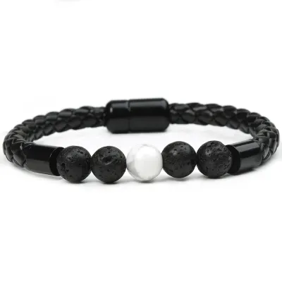 Vintage Stone Beaded PU Rope Magnetic Buckle Unisex Bracelet