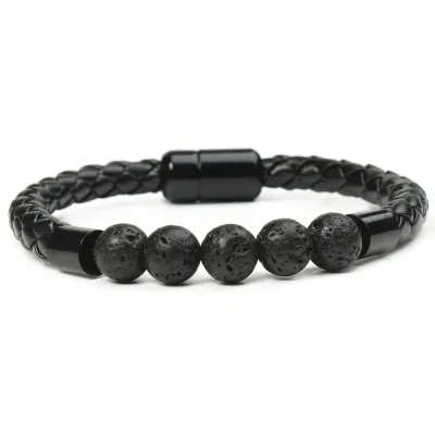 Vintage Stone Beaded PU Rope Magnetic Buckle Unisex Bracelet