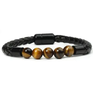 Vintage Stone Beaded PU Rope Magnetic Buckle Unisex Bracelet