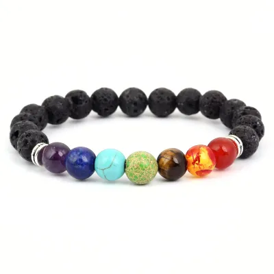 Black Volcanic Stone Manual Beaded Unisex Geometric Drip Oil Bracelet
