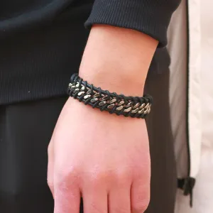 Fashion Simple Metal Chain PU Men Bracelet