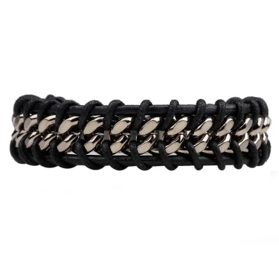 Fashion Simple Metal Chain PU Men Bracelet