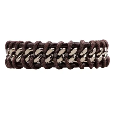 Fashion Simple Metal Chain PU Men Bracelet