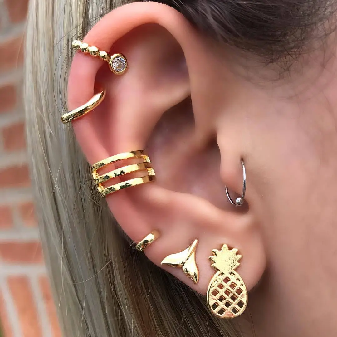 Fishtail Pineapple Fruit Ear Stud Set for Women Alloy Geometric