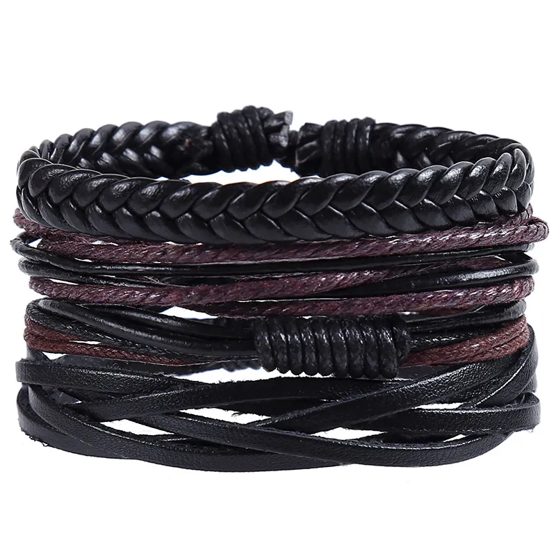 Vintage Weave PU Cowhide Adjustable Bracelet Set