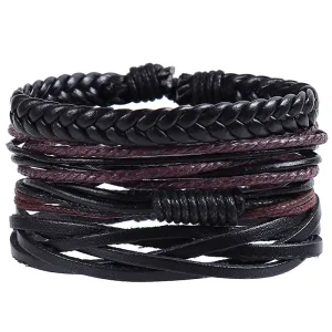 Vintage Weave PU Cowhide Adjustable Bracelet Set
