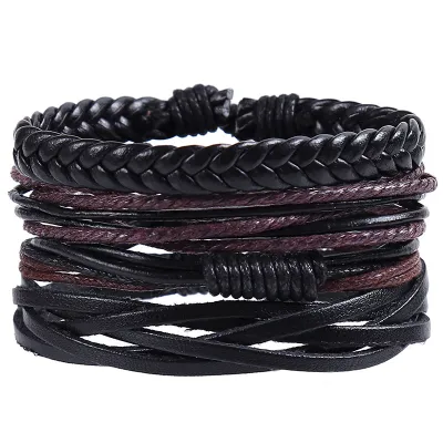 Vintage Weave PU Cowhide Adjustable Bracelet Set