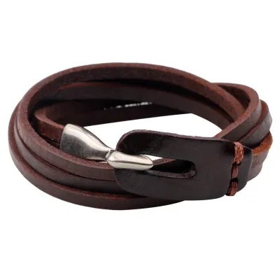 Pulsera PU Vintage para Hombre con Diseño de Gancho de Metal Multicapa