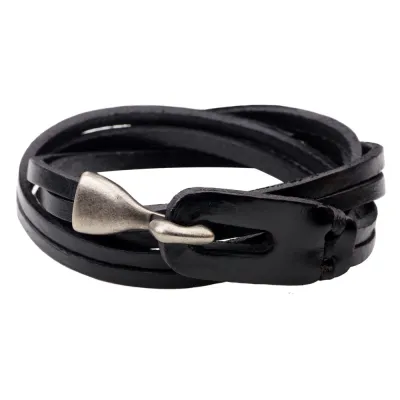 Pulsera PU Vintage para Hombre con Diseño de Gancho de Metal Multicapa