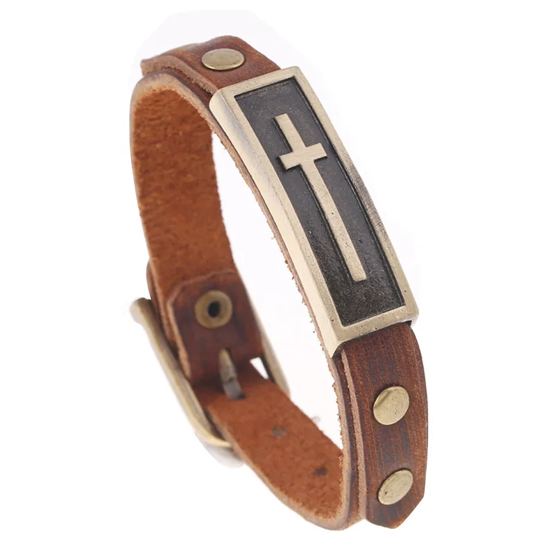 Unisex Metal Cross Decor PU Geometric Bracelet