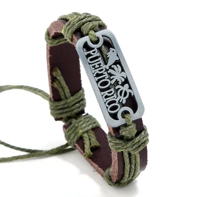 Vintage Hand Woven Adjustable PU Leather Geometric Unisex Bracelet