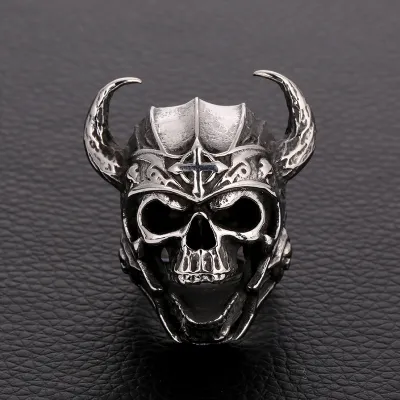Vintage Cattle Head Warrior Skull Metal Ring