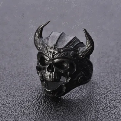 Vintage Cattle Head Warrior Skull Metal Ring