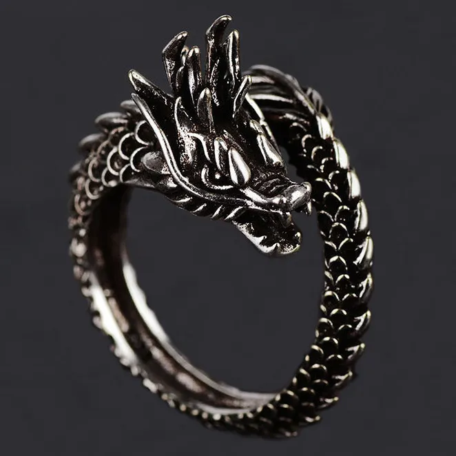 Vintage Dragon Pattern Design Metal Ring Unisex Fashion Geometric Ring
