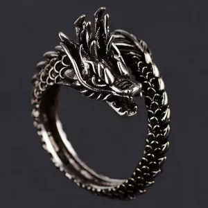Vintage Dragon Pattern Design Metal Ring Unisex Fashion Geometric Ring