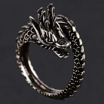 Vintage Dragon Pattern Design Metal Ring Unisex Fashion Geometric Ring