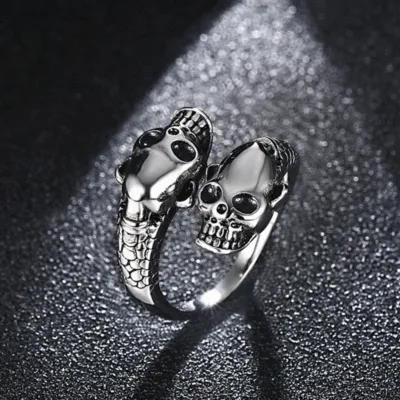 Double Skull Head Design Open Unisex Alloy Ring