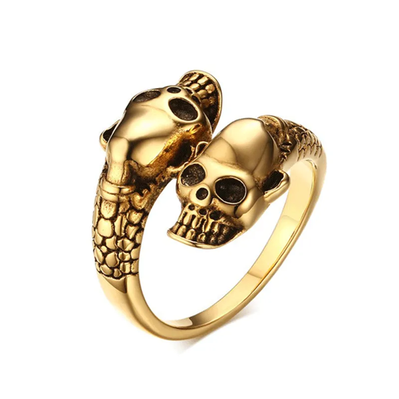 Double Skull Head Design Open Unisex Alloy Ring