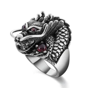 Delicate Dragon Design Red Gem Decor Vintage Men Ring