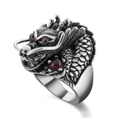 Delicate Dragon Design Red Gem Decor Vintage Men Ring