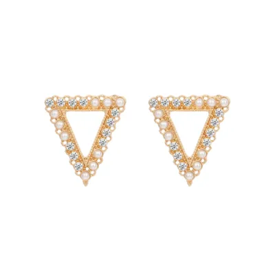 Geometric Triangle Pearl Rhinestone Stud Earrings for Women