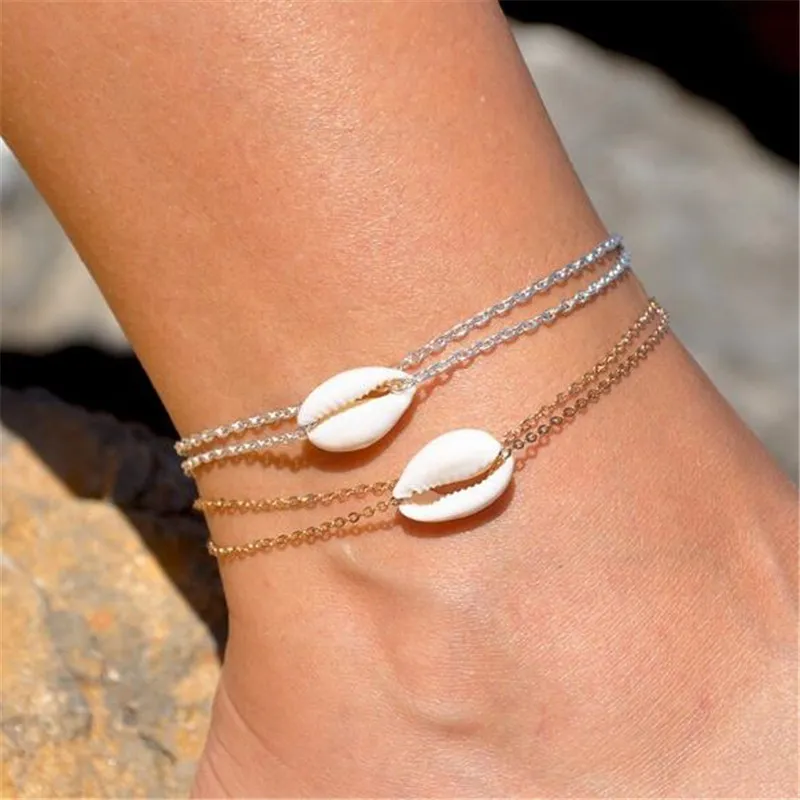 Natural Shell Double Layer Metal Chain Anklet