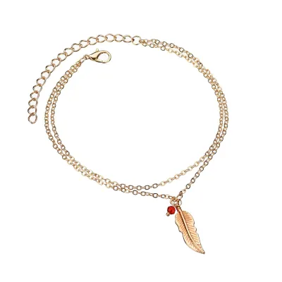 Vintage Feather Leaves Pendant Anklet