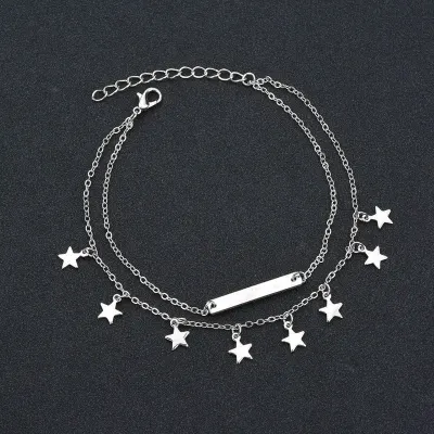Double Layer Pentagram Pendant Anklet for Women Star Alloy Anklets
