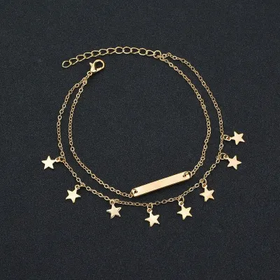 Double Layer Pentagram Pendant Anklet for Women Star Alloy Anklets