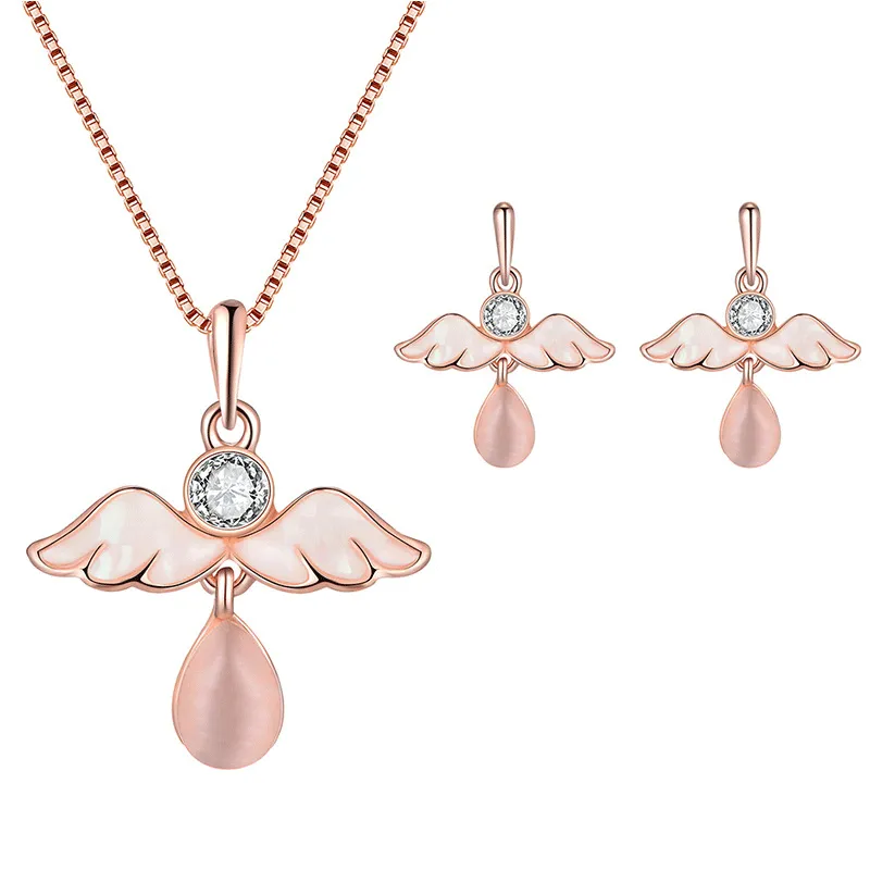 Temperament Angel Wings Alloy Earrings Necklace Set for Women