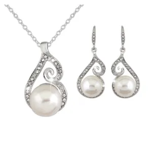 Simple Teardrop Pearl Pendant Necklace Earrings Set for Women