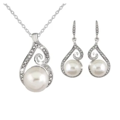 Simple Teardrop Pearl Pendant Necklace Earrings Set for Women