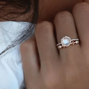 Creative Design Inlaid Moonstone Geometric Copper Ring for Women