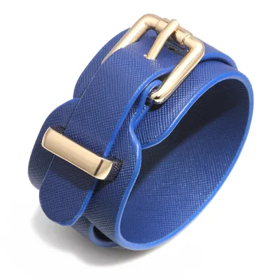 Wide Solid Color Adjustable PU Leather Bracelet