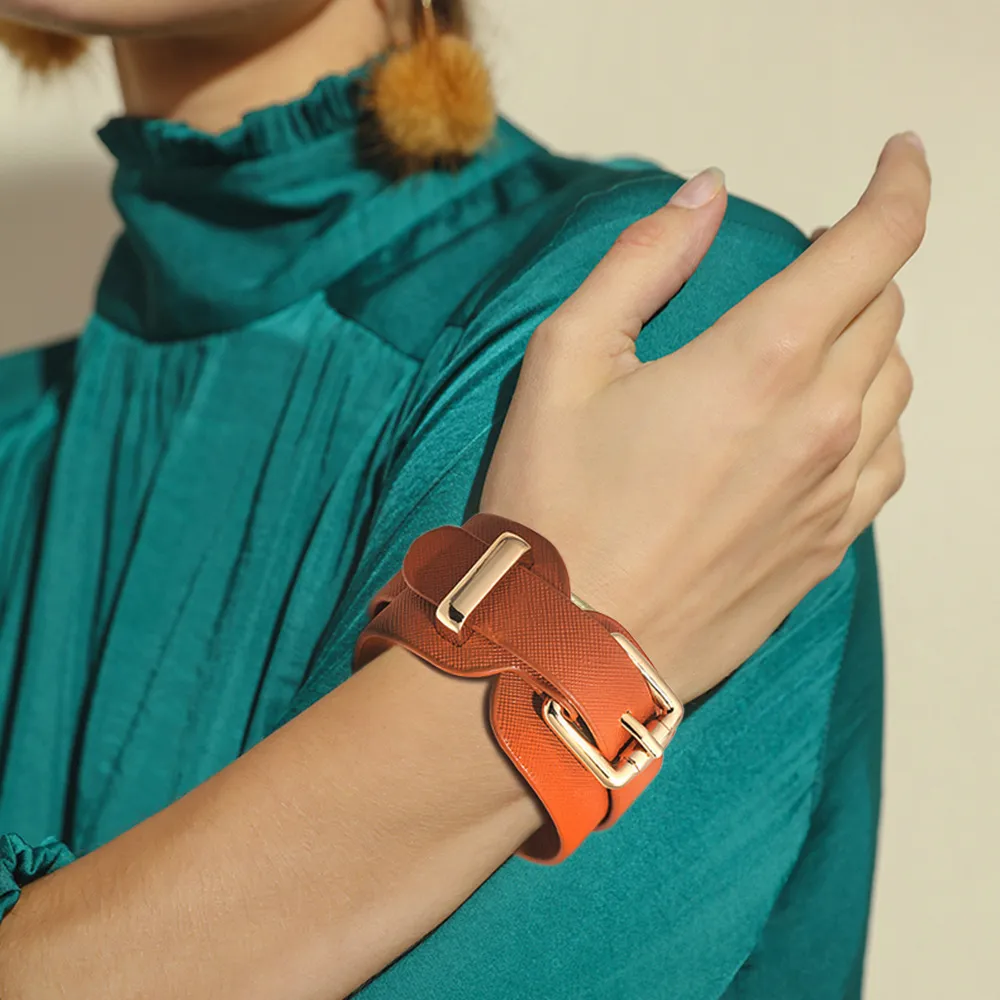 Wide Solid Color Adjustable PU Leather Bracelet