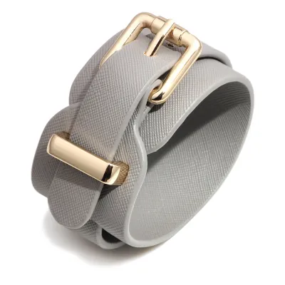 Wide Solid Color Adjustable PU Leather Bracelet