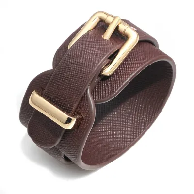Wide Solid Color Adjustable PU Leather Bracelet