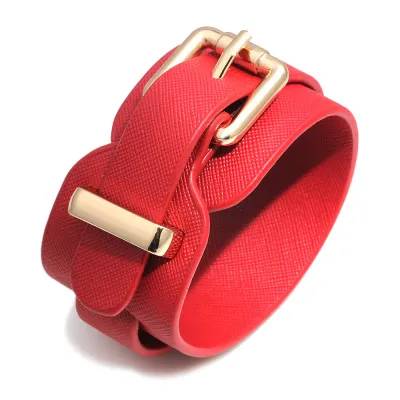 Wide Solid Color Adjustable PU Leather Bracelet
