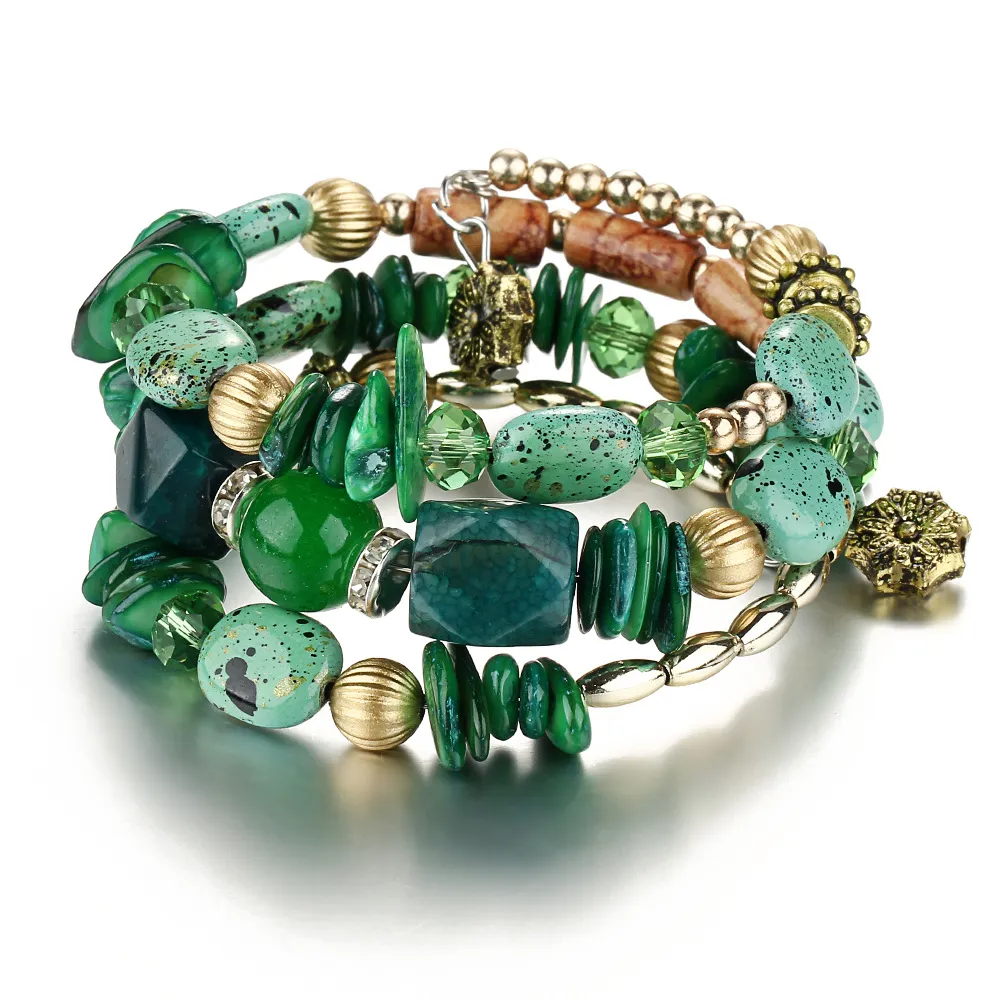 Vintage Imitation Stone Beaded Multilayer Bracelet 21cm