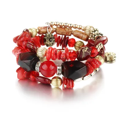 Vintage Imitation Stone Beaded Multilayer Bracelet 21cm