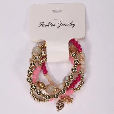 Multilayer Glass Stone Leaf Pendant Bracelet for Women Star Street Shooting