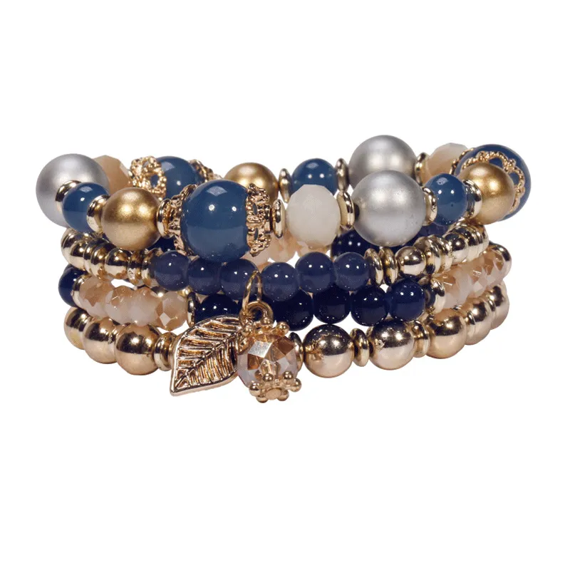 Multilayer Glass Stone Leaf Pendant Bracelet for Women Star Street Shooting