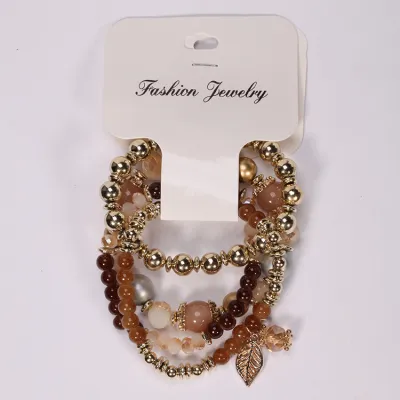 Multilayer Glass Stone Leaf Pendant Bracelet for Women Star Street Shooting