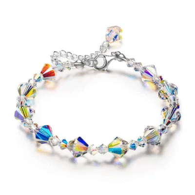 Block Colorful Crystal Stone Bracelet Geometric Style for Women