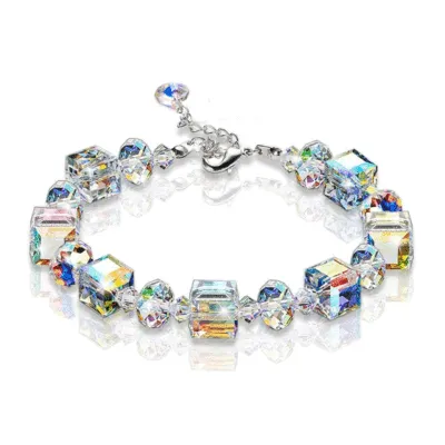 Block Colorful Crystal Stone Bracelet Geometric Style for Women