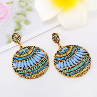 Boho Hollow Out Creative Beads Decor Earrings Women Leaf Alloy